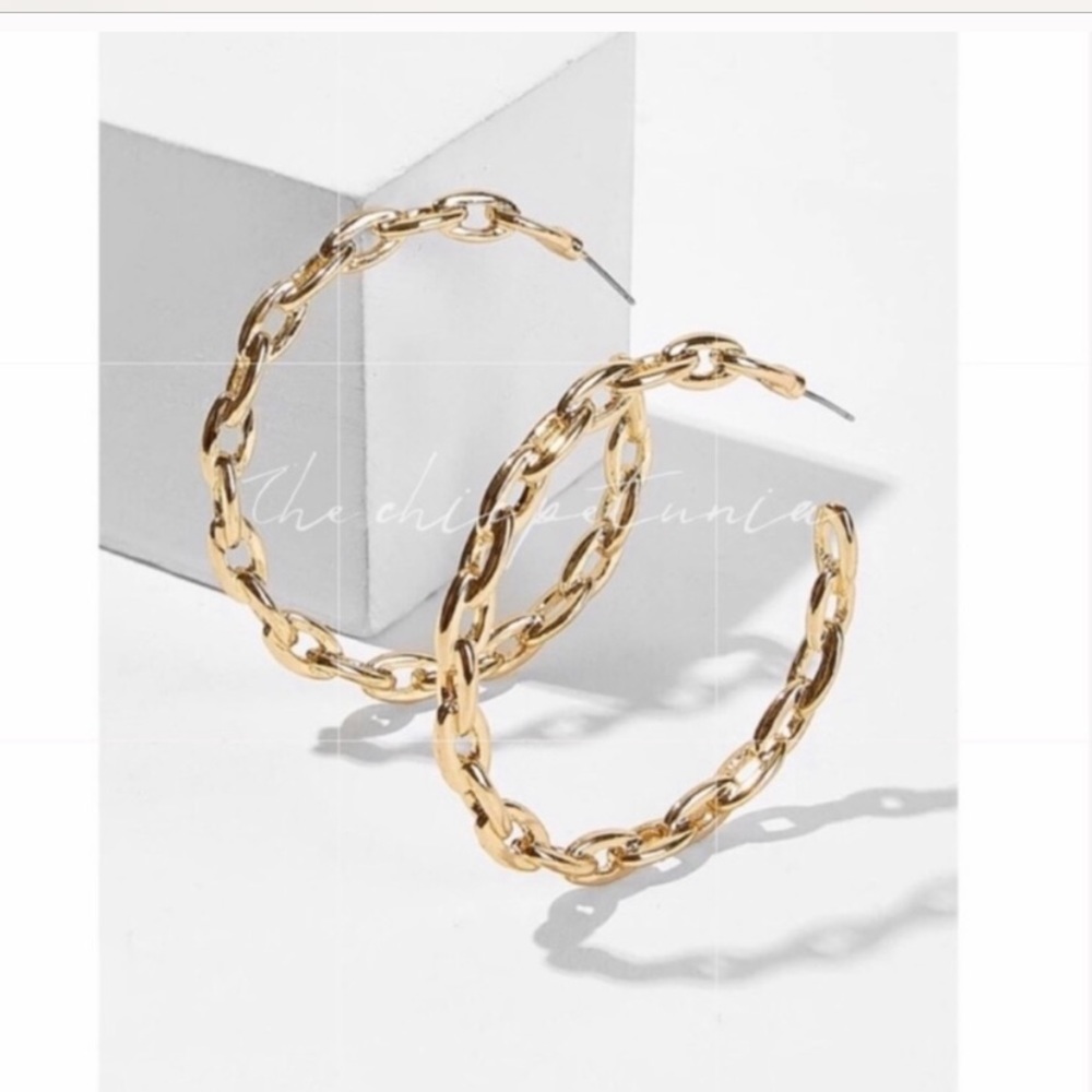 Gold colored Post Hoop Chain Link Earrings